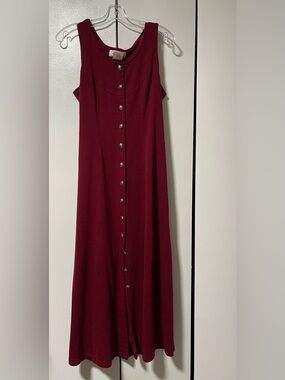 Vintage 80s Clues Collection Button-Front Burgundy Maxi Dress - Sleeveless